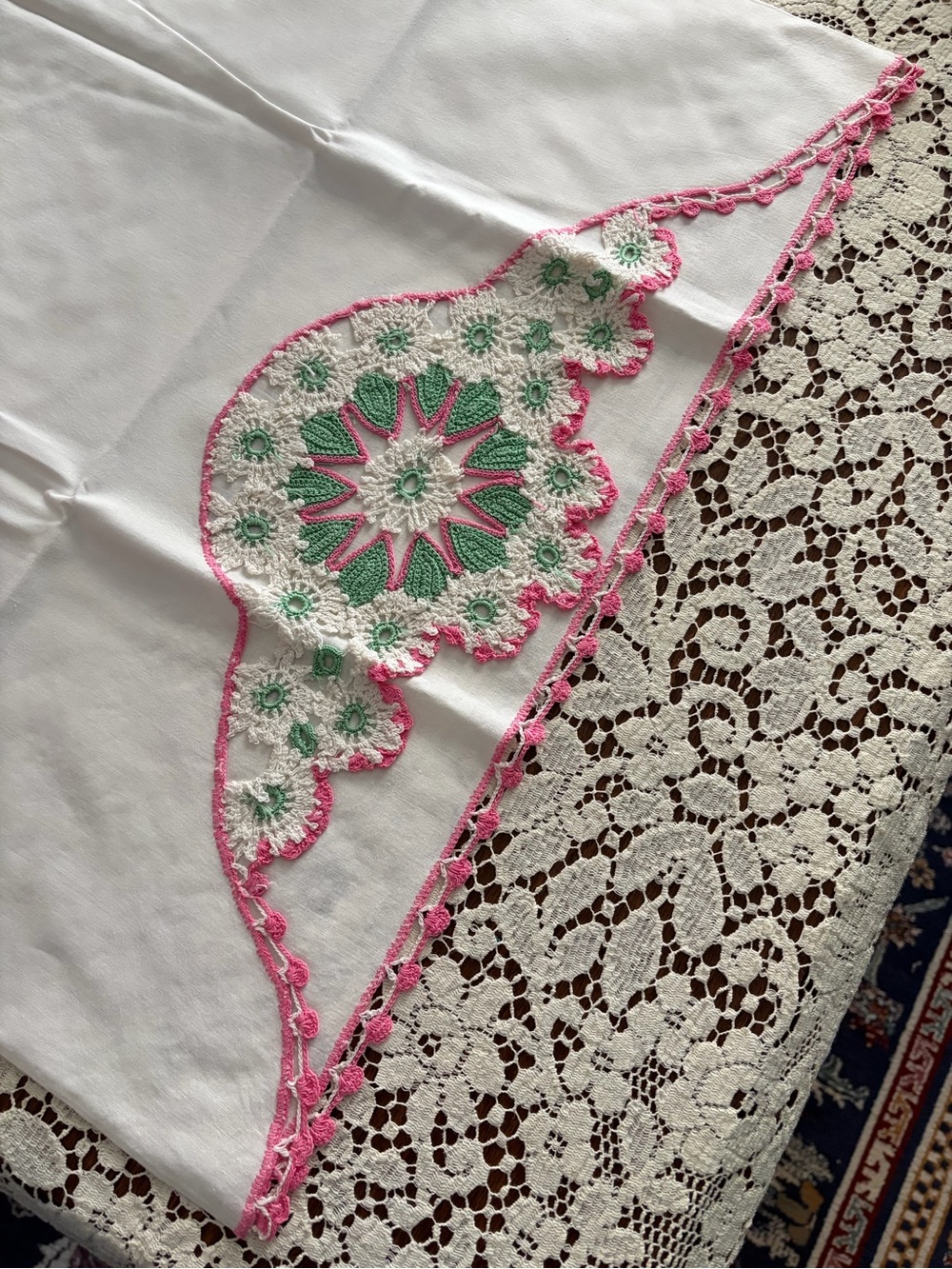 Embroidered Pink & Green Floral vintage pillowcases